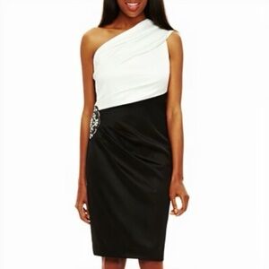 Jessica Howard One Shoulder Satin Colorblock Dress Size 8 Cocktail Party